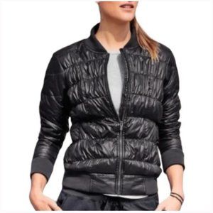 Athleta Black Dobby Goose Down Bomber Zippered Puffer Jacket Size Small